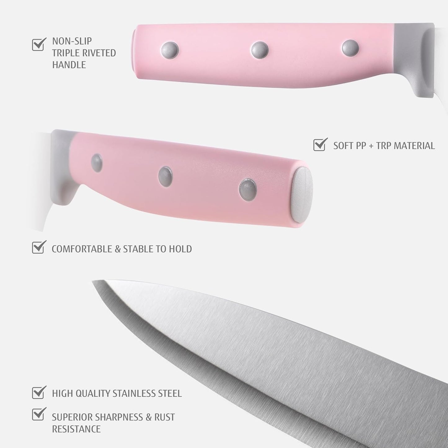 hecef Kitchen Knife Set with Magnetic Strip, 6 pcs Professional Knives Set for Kitchen, 13-inch Magnetic Strip
