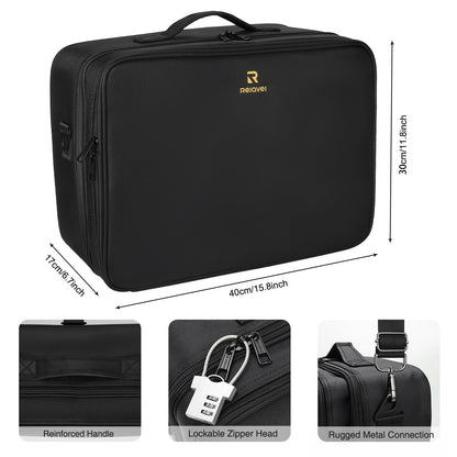 Relavel Extra Large Makeup Case with Plastic Dividers Washable and Easy to Clean, Travel Makeup Train Case Professional Makeup Artist Bag Portable Nail Organizer Box Art Supply Case (Black)