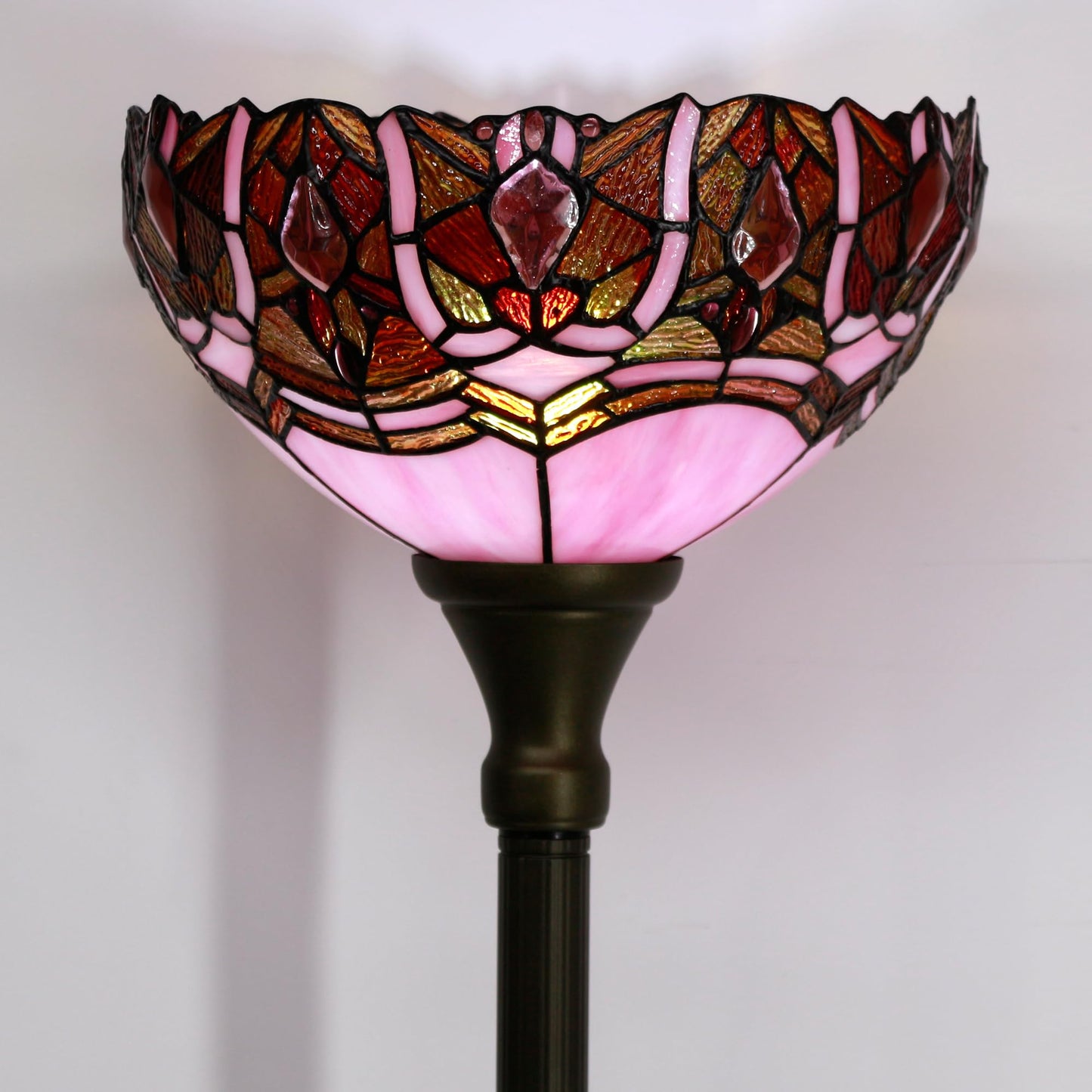 ZJART Tiffany Floor Lamp Torchiere Stained Glass Torch Lamp 12X12X67 Inch Antique Standing Corner Light (Pink Jewelry)