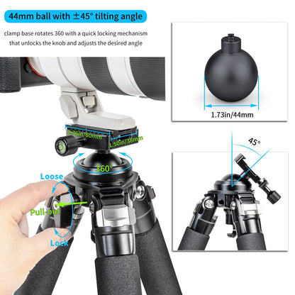 INNOREL P324C 65.6" Carbon Fiber Tripod for Hunting, 360° Rotating Ball Head(1.7"),with Arca Swiss Dovetail Mount,55lb/25kg Load, 32mm Tube Stable Tripod for Photography and Outdoors