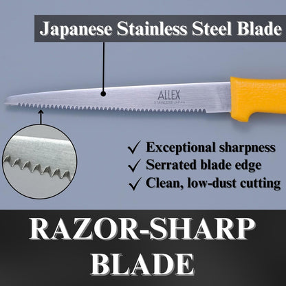 ALLEX Cardboard Cutter Tool Heavy Duty 5" – Japanese Stainless Steel Blade – Serrated Utility Knife for Cardboard, Styrofoam, Foam, Insulation – Made in Japan – Yellow (2 PCS)