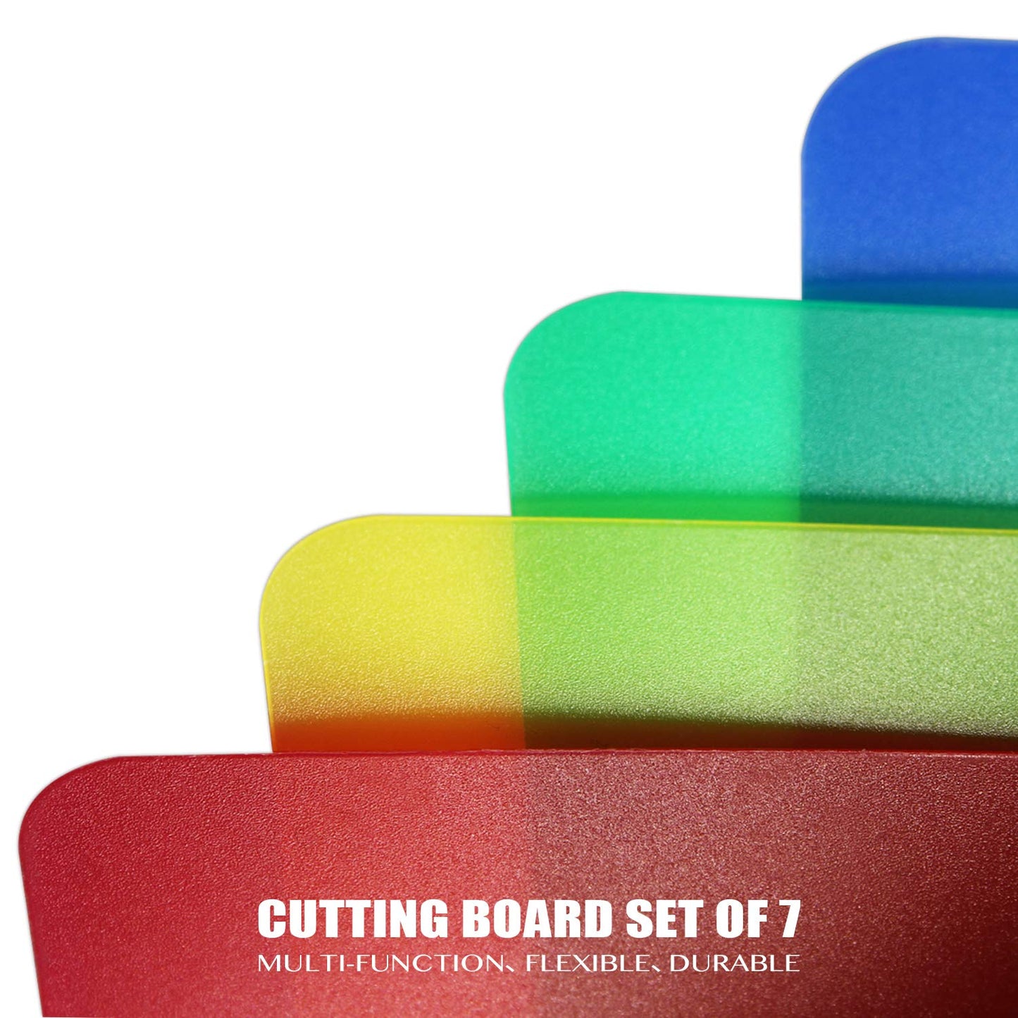 Fotouzy Plastic Cutting Boards for Kitchen, Flexible Cutting Mats Set of 7, BPA-Free, Non-Porous, Dishwasher Safe, 15x12 In, 7 Translucent Colors