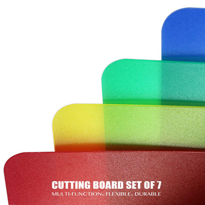 Fotouzy Plastic Cutting Boards for Kitchen, Flexible Cutting Mats Set of 7, BPA-Free, Non-Porous, Dishwasher Safe, 15x12 In, 7 Translucent Colors