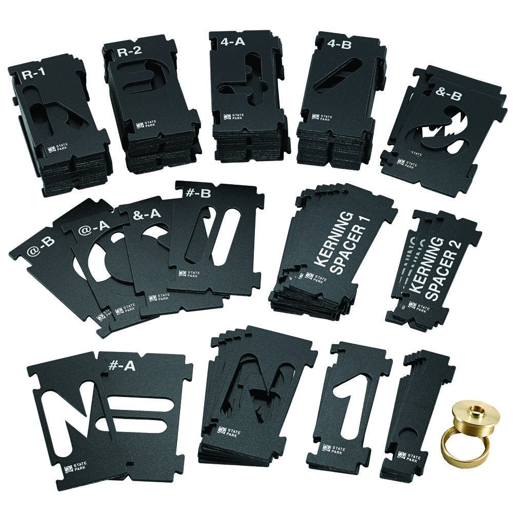 Rockler Router Letter Template Set (3-3/8” - 99 Pieces) – State Park Font Letter Router Template – Interlocking Sign Making Templates w/Letters, Numbers, Symbols - Interlock Signmaker's Templates