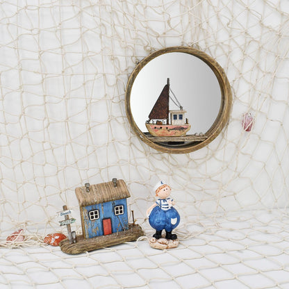 Veclotch Wood Miniature Nautical Table Sculptures Home Decor, Small Wooden House Figurine Garden Ornament Summer Mini House Statue with Beach Surf Sign