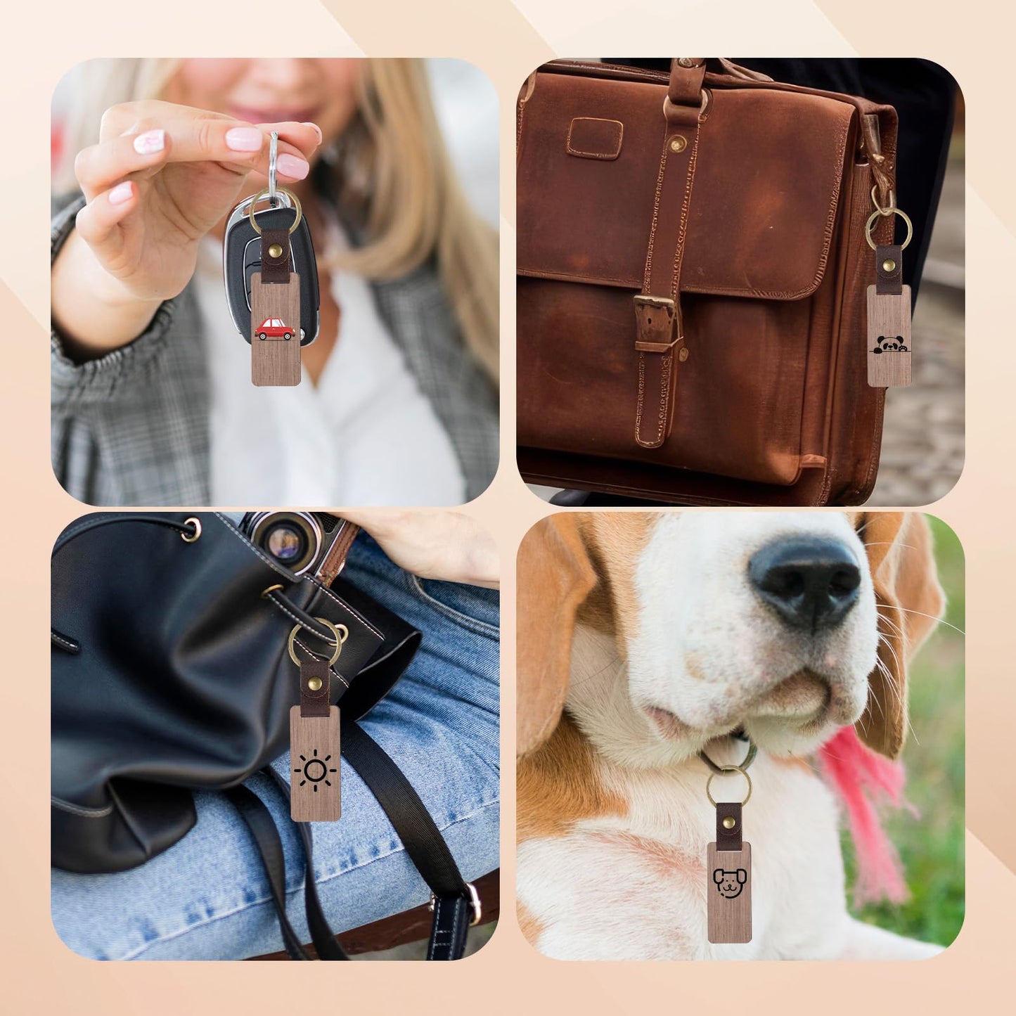 cobee 25 Pcs Leather Wood Keychain Blanks, Unfinished Wooden Keychain Blank with PU Leather Strap Laser Engraving DIY Craft Keychain Tag Gift for Him Her Employee Coworker Birthday Party New Year