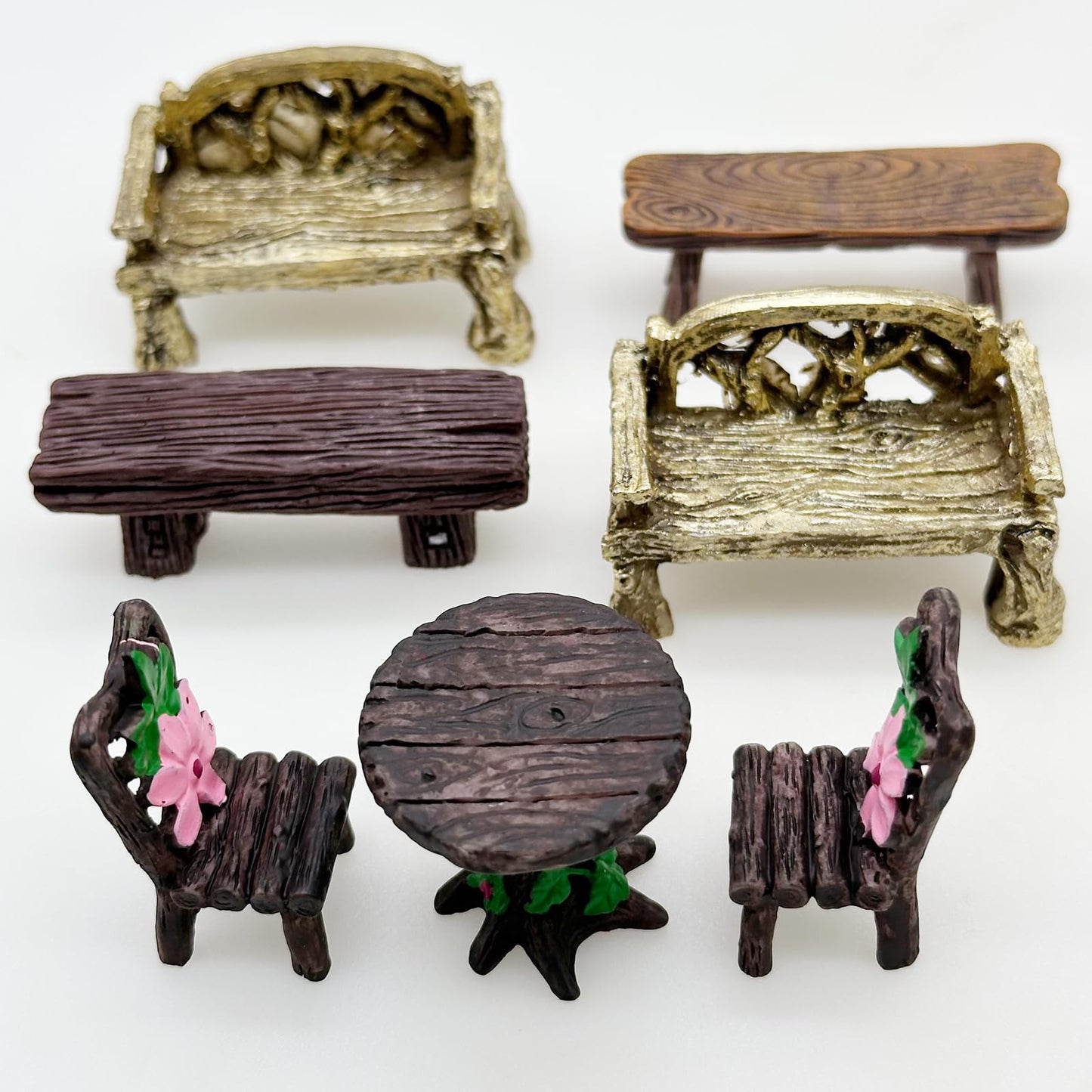 Cayway 17 PCS Miniature Garden Ornaments, Miniature Garden Table and Chairs Set, Fairy Garden Ornaments for Garden Home Micro Landscape Decoration
