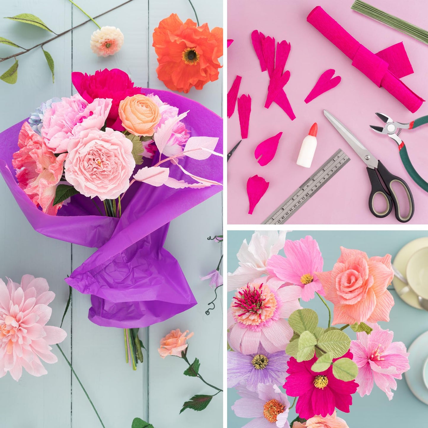Blulu Floral Arrangement Kit, 13 Pcs Flower Arrangements Supplies Includes Gauge Paddle Wire, 18 20 22 24 26 Gauge Floral Wire Stems, Green Tape, Cutter Scissor, Bouquet Accessories for DIY Crafts
