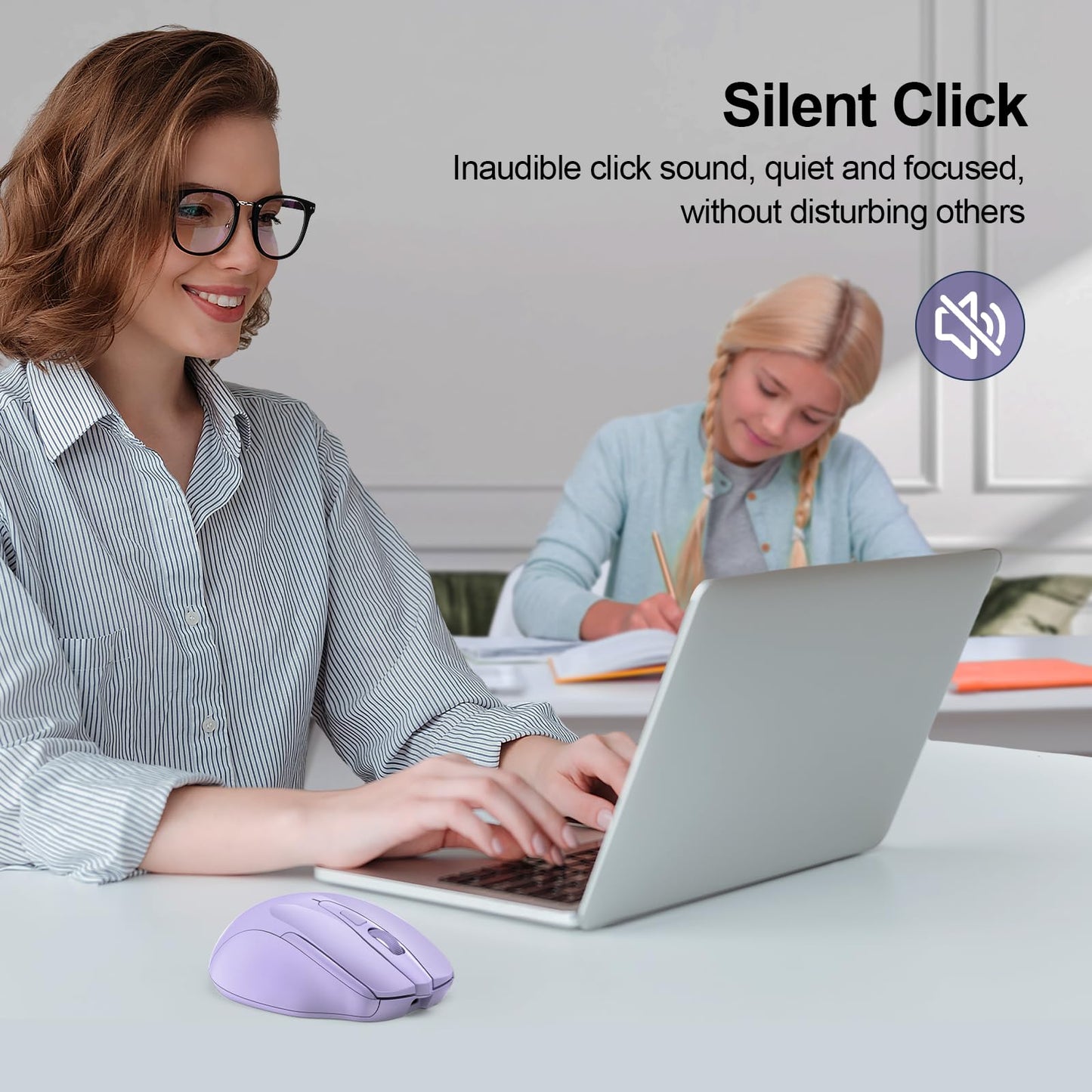 TECKNET Wireless Mouse (BT5.0/3.0 & 2.4G) Rechargeable 4800 DPI Silent USB A & Bluetooth Mouse 6 Buttons, Wide Compatibility - Grey