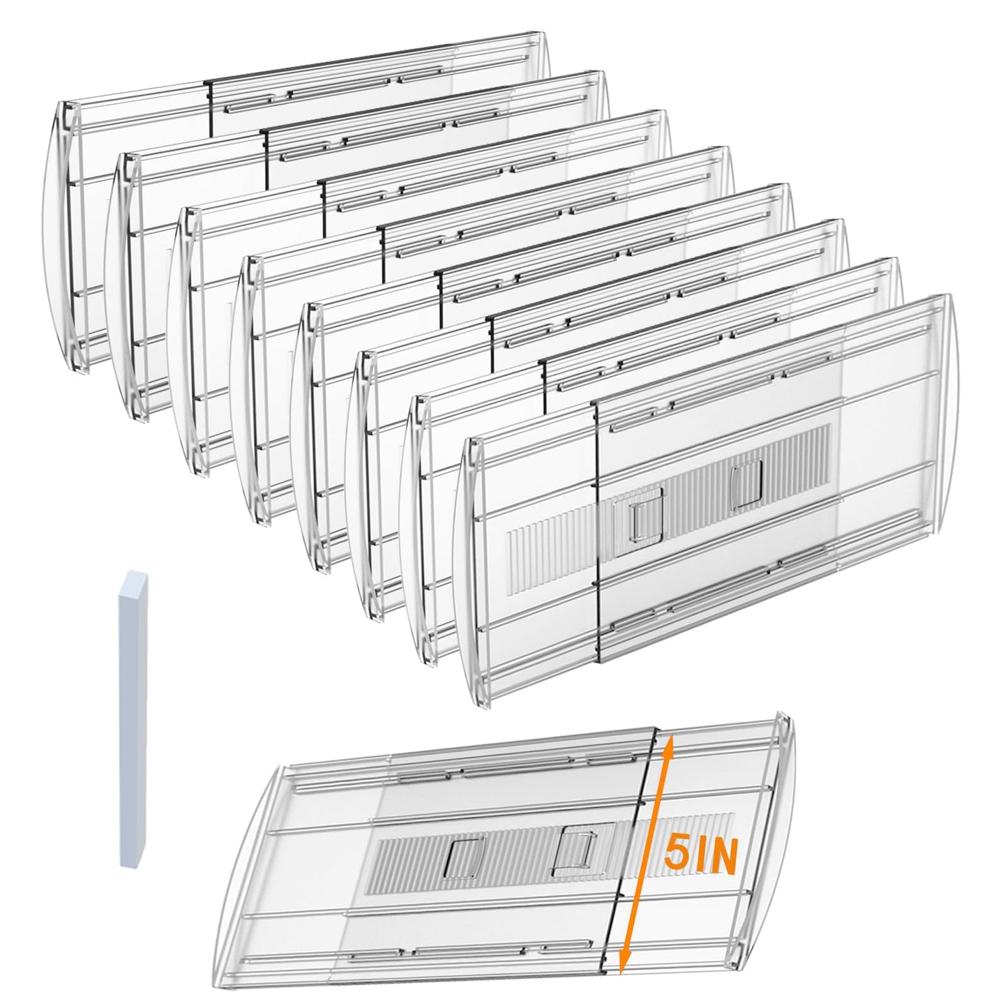 SPEREELER 8 Pack Adjustable Drawer Dividers for Clothes,5" High Expandable From 13-21" Clear Drawer Organizers, PC Plastic Separators for Dresser/Bedroom/Bathroom/Kitchen/Office Storage