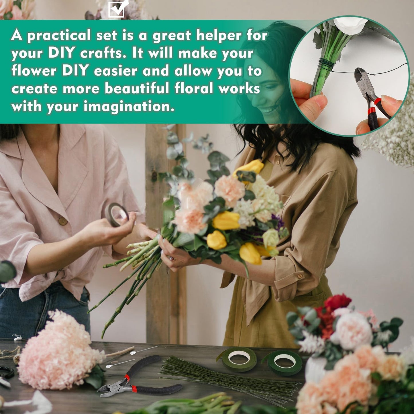 SOCNITC Floral Tape and Wire, Florist Arrangement Tools Kit with Floral Tape Wire Cutter Boutonniere Pin for Bouquets,Wrap Florist,Flower Project