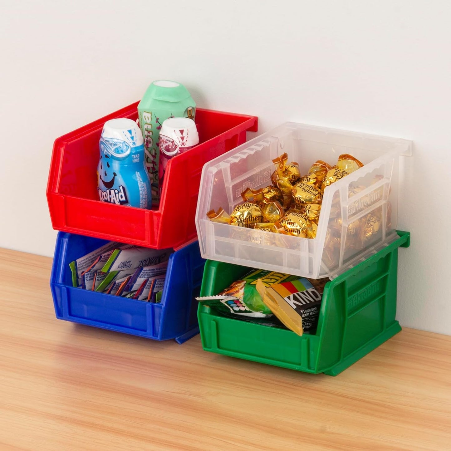 Akro-Mils 30210 AkroBins Plastic Storage Bins, Space-Saving Stackable Bins for Garage, Pantry, Craft Organization, 5" x 4" x 3", Red, 6-Pack