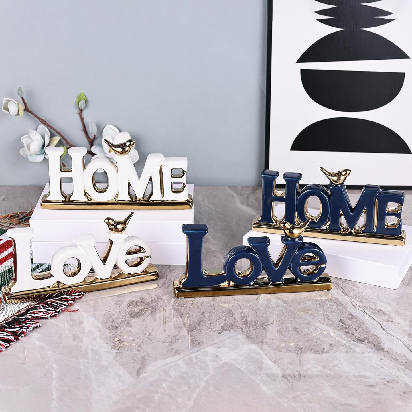 Love Sign, White & Gold Room Decor, Knick Knack Shelf, Gold Bird, Boho Bookshelf, Abstract Statue, For Living Room