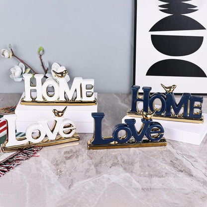 Love Sign, White & Gold Room Decor, Knick Knack Shelf, Gold Bird, Boho Bookshelf, Abstract Statue, For Living Room