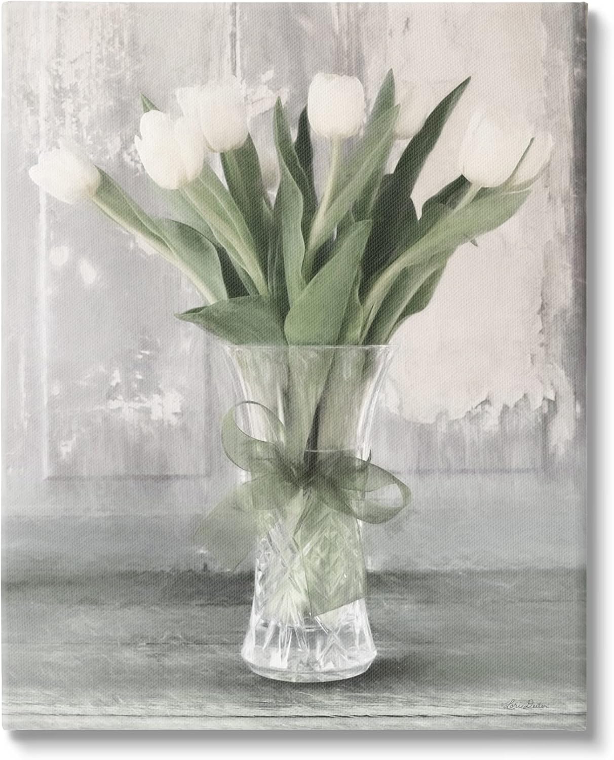 Stupell Industries - Farmhouse Distressed White Tulips Canvas Wall Art, Design by Lori Deiter