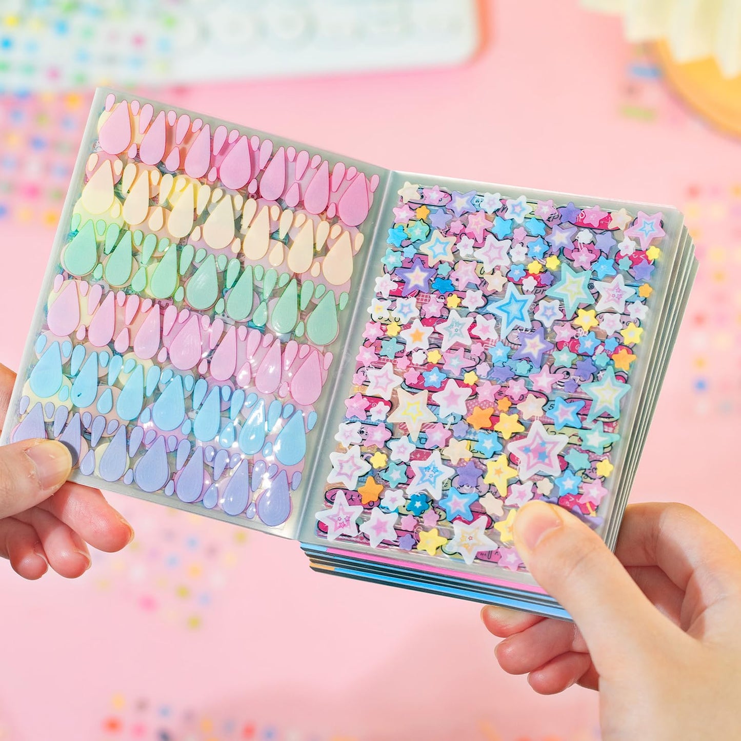 ZHIJIANHZ 64-Sheet Mini Cute Sticker Book Set for Journaling and Scrapbooking, Small PET Stickers with Variety of Shapes, Pink and Blue Color Collection, for Planners and Photocards
