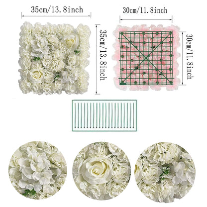 JIIPOREGJ Flower Wall Panel,Artificial Flower Wall Panels Silk Rose Panels for Wedding Party Wall Backdrop Decoration,White,12pcs