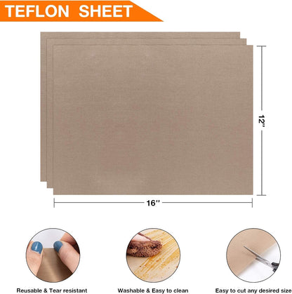 10 Pack PTFE Sheet for Heat Press - 16" x 12" Non Stick PTFE Sheets for Vinyl Heat Press Washable Reusable Heat Resistant Craft Mat