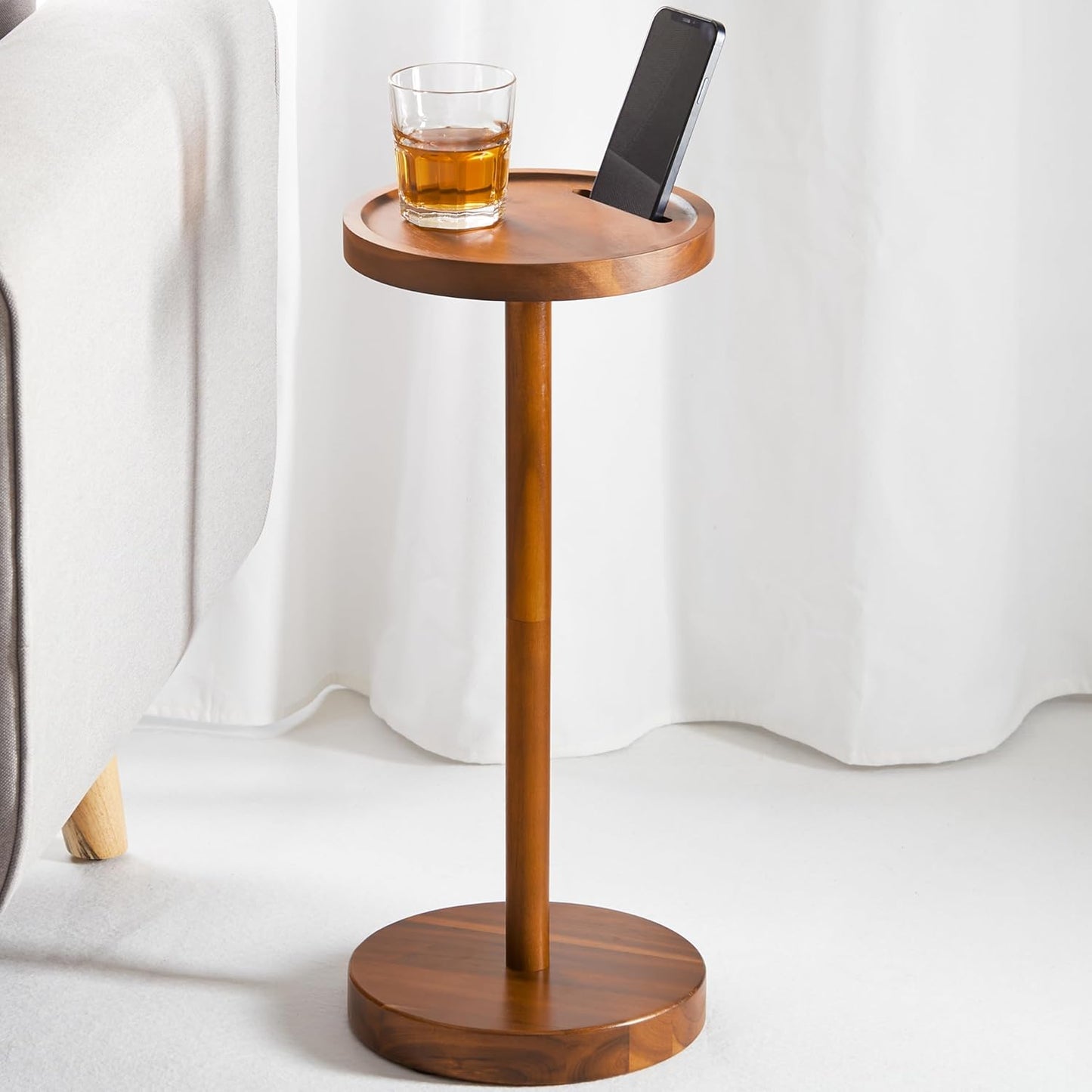 22" (1, BLUEWEST Drink Table, Tall Compact Side Table with Phone Slot and Weighted Base, Durable Pedestal Table Accent