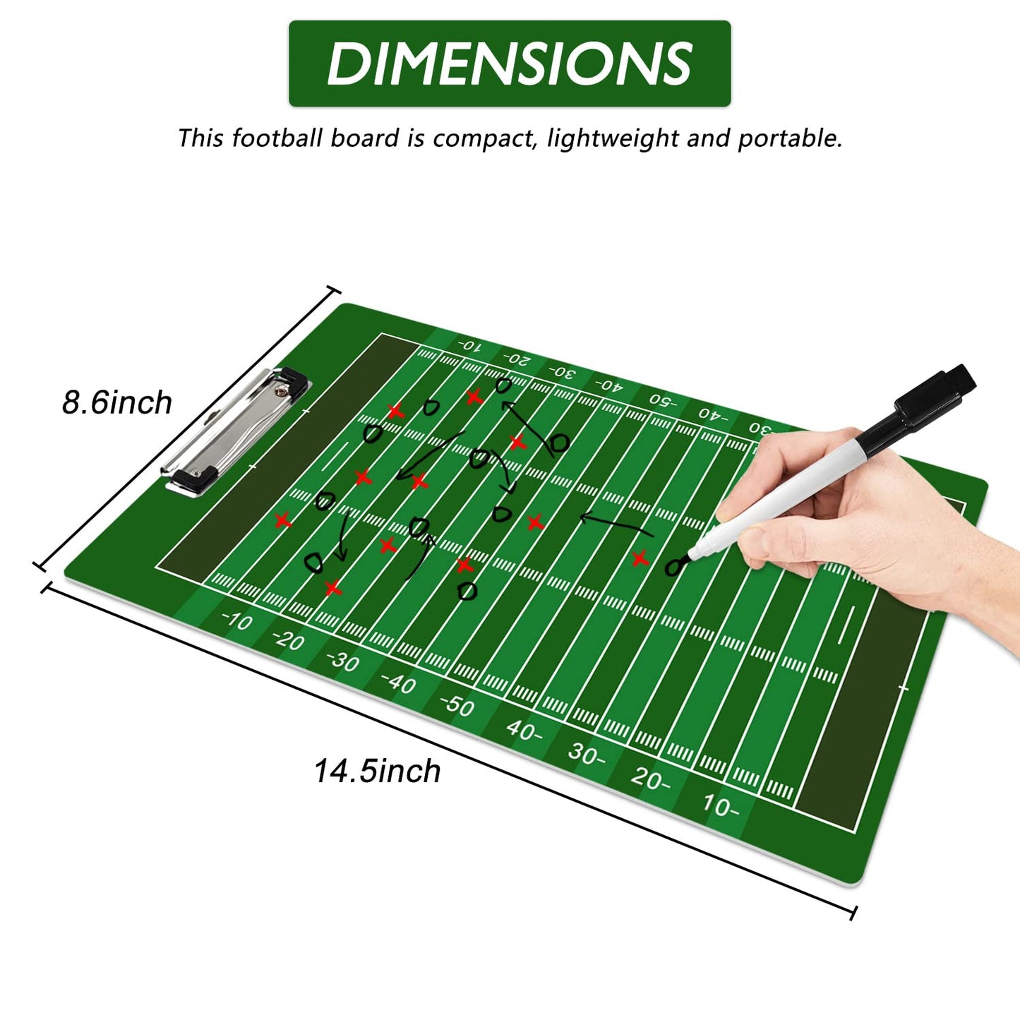LEAP Coach Board Double Sided Design Premium Dry Erase Clipboard with Dry Erase Marker Pen and Pen Holder for Soccer, Basketball, Ice Hockey, Baseball, Football