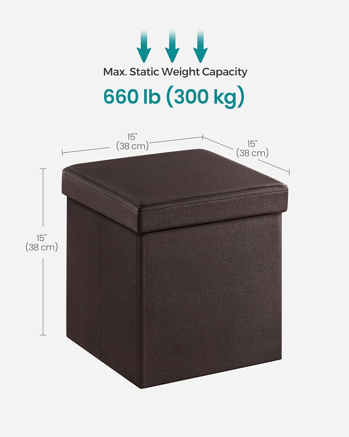 15 Inches 660 lb, ULSF10B SONGMICS MAZIE Collection - Ottoman with Storage, Footstool, Storage Ottoman, Load for Dorm