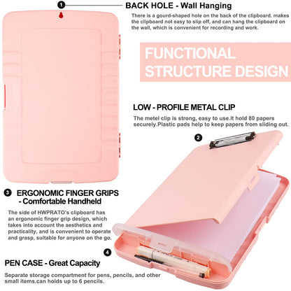 HWPRATO Clipboards Organizer Clipboard with Storage Nursing Clipboard Foldable File Folder Plastic Folio with Storage Case for Teacher,Kids,Doctor,Offices (Light Pink)