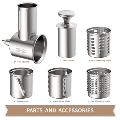 Stainless Steel Slicer Shredder Attachment for KitchenAid Stand Mixer, Cheese Grater Attachment for KitchenAid with 4 Blades, Dishwasher Safe