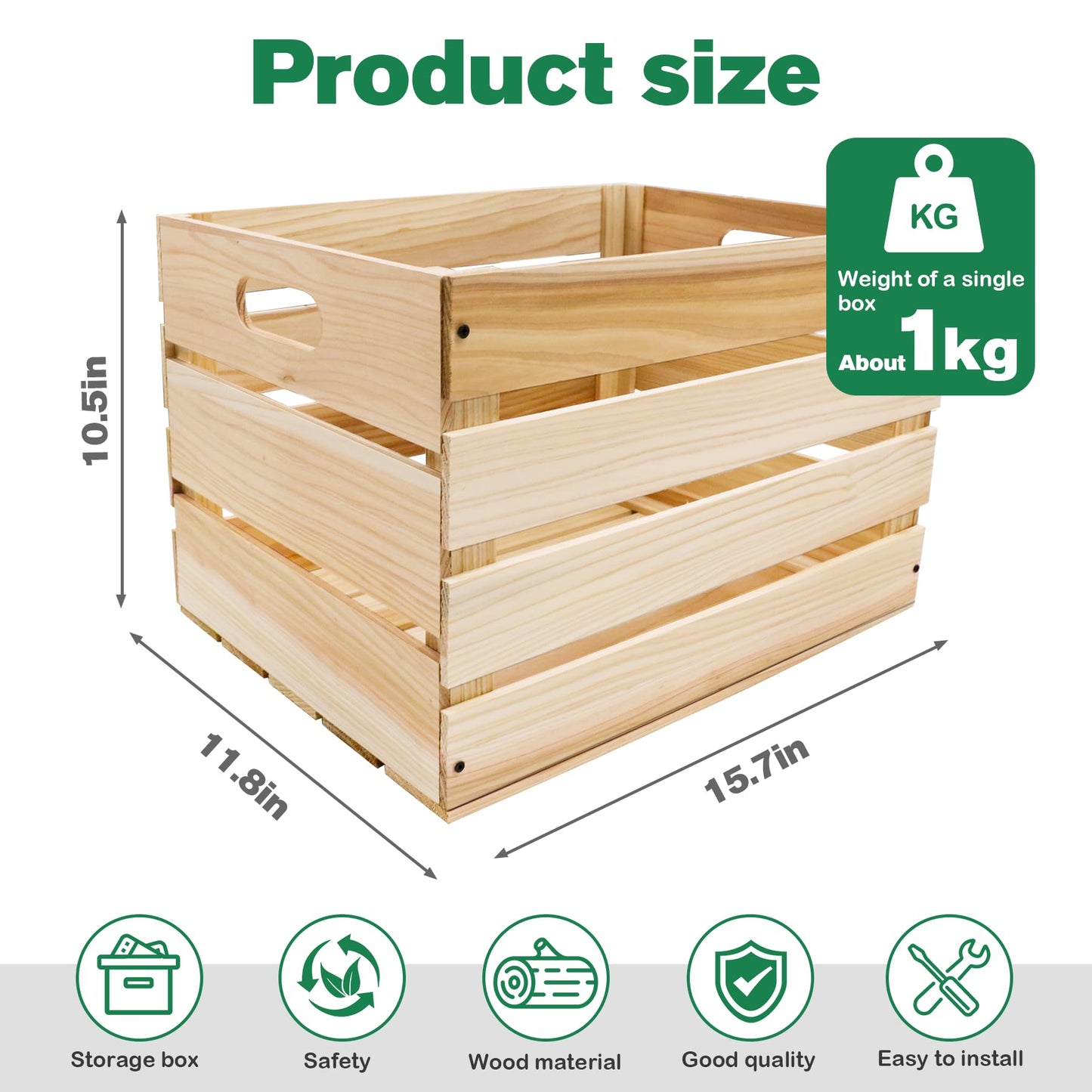 varrisin 3 Pcs Large Wood Crates Box for Deco Storage Nesting Wood Boxes with Handles Decorative for DIY Office Home Storage Art Craft (15.7x11.8x10.5in)