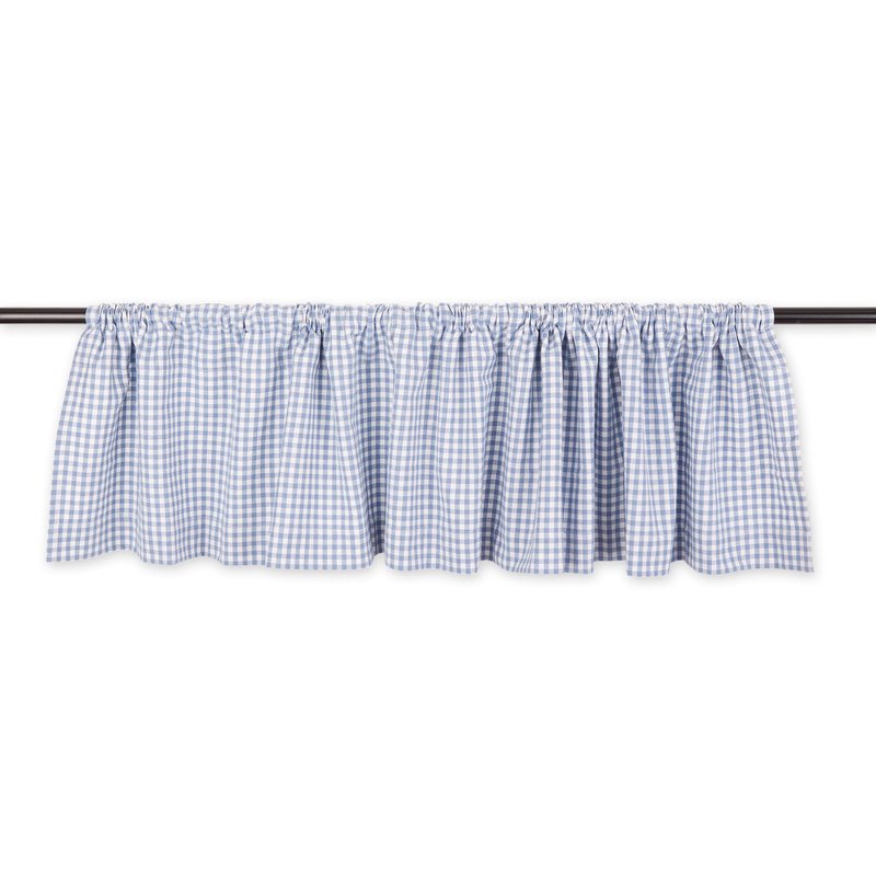 DII Window Valance Collection, 100% Cotton, Pre-Shrunk, Machine Washable, 2 Inch Curtain Rod Pocket, Single Panel, 72x14, Stonewash Blue Check