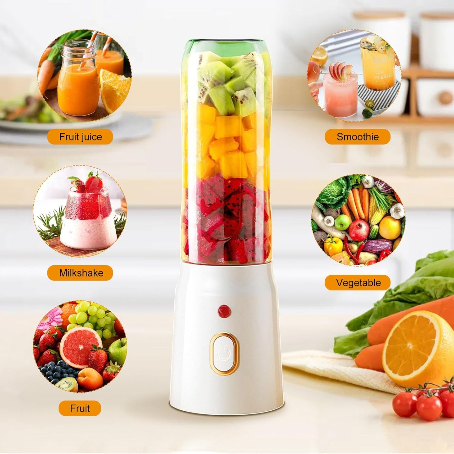 Personal Size Blender for Shakes and Smoothies, 15.6 oz Portable Blender with 10 Blades, Rechargeable Mixers for Travel