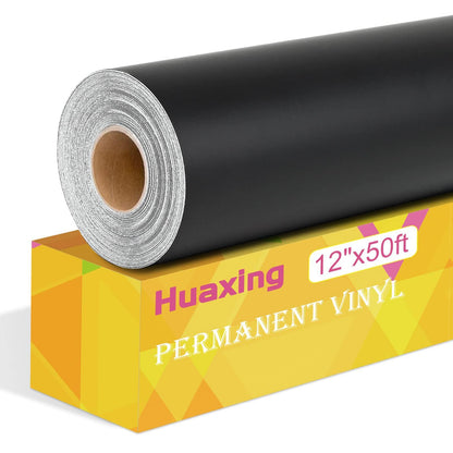 Huaxing Matte Black Permanent Vinyl, 12" x 50FT Permanent Adhesive Vinyl Roll for All Cutting Machines, Signs, Craft Die Cutters.
