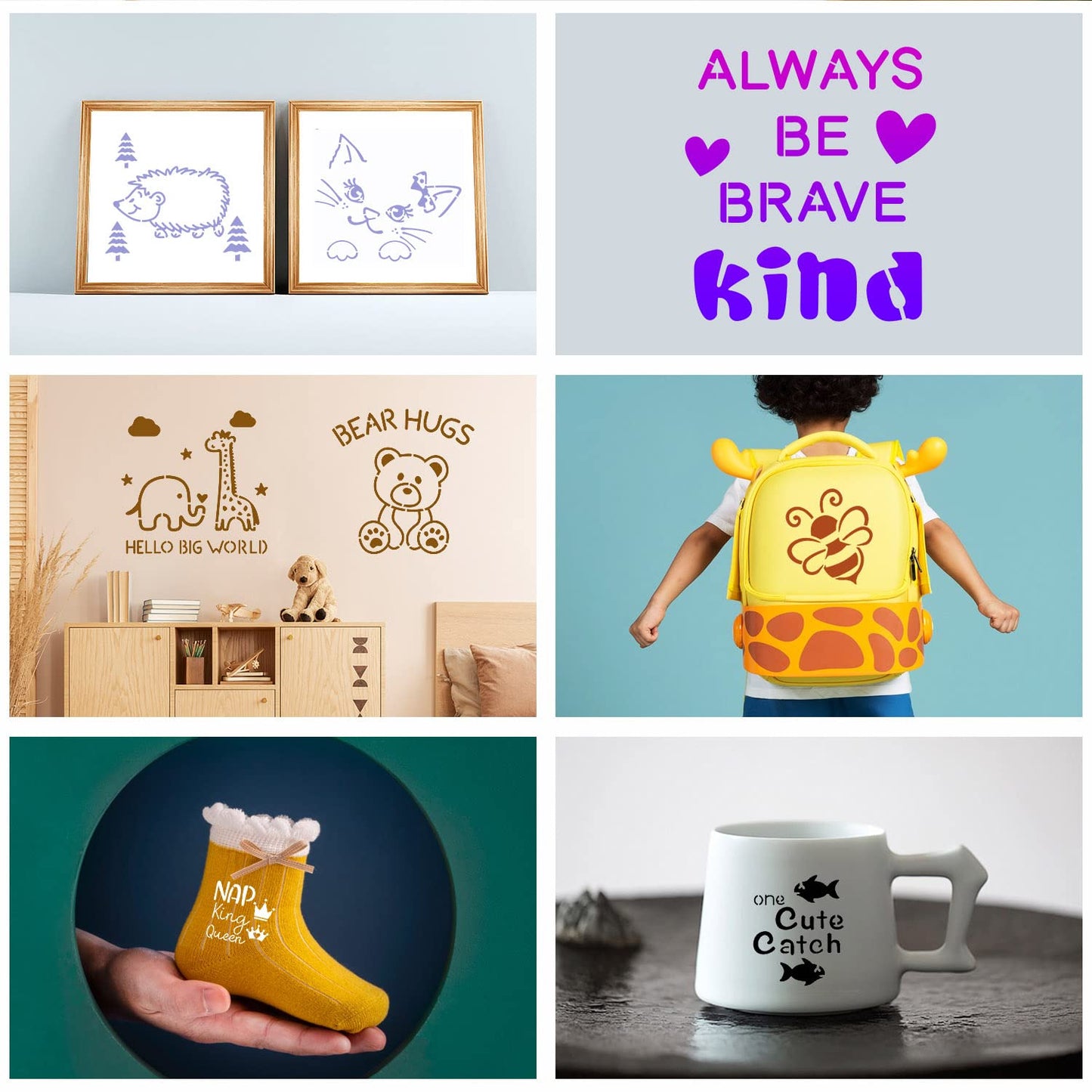 30 Pieces Baby Shower Stencils, 5 Inch Cute Onesie Stencil Reusable Mixed Phrase for Painting, Small Animals Template for Bodysuit Shirts Shoes Bibs Clothes