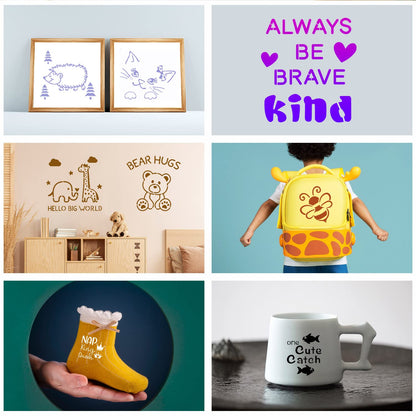 30 Pieces Baby Shower Stencils, 5 Inch Cute Onesie Stencil Reusable Mixed Phrase for Painting, Small Animals Template for Bodysuit Shirts Shoes Bibs Clothes