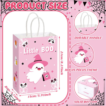 Zhanmai 24 Pcs Pink Ghost Halloween Party Favors Gifts Goodies Bags with Handles Halloween Paper Boo Bags for Candy Treat Snack Gifts Wrapping Birthday Party Supplies Decoration