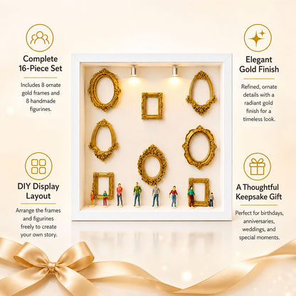 DIY Mini Museum Shadow Box Frame Kit, Personalized Museum of Us Silhouette Display with 8pcs Mini Gold Frames & 8pcs Mini Figurines, Custom Family Memory Box for Wedding, Anniversary & Home Decor