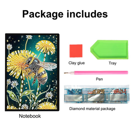 JISHSHAY Diamond Painting Notebook Journal Diamond Art Note Book Gem Art Sketch Book Gem Painting Diary Mosaic Kits for Adults Blank Notebook with Special Drills 14.5×21cm/5.7×8.26in Flower Bee
