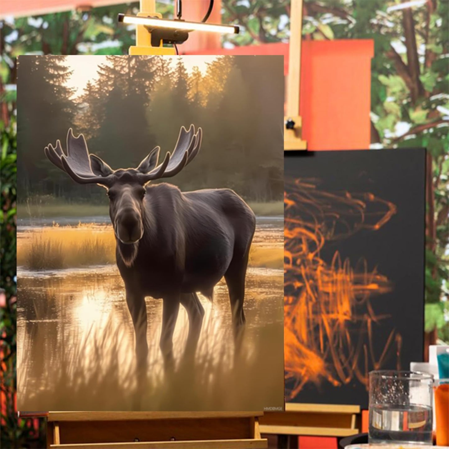 HMDIIMGE Moose Walking Diamond Painting Kits for Adults, Animal 5D Full Drill Diamond Art Kits Paint with Round Diamonds DIY Gem Art Painting kit for Home Wall Decor Gifts 12x16 inch