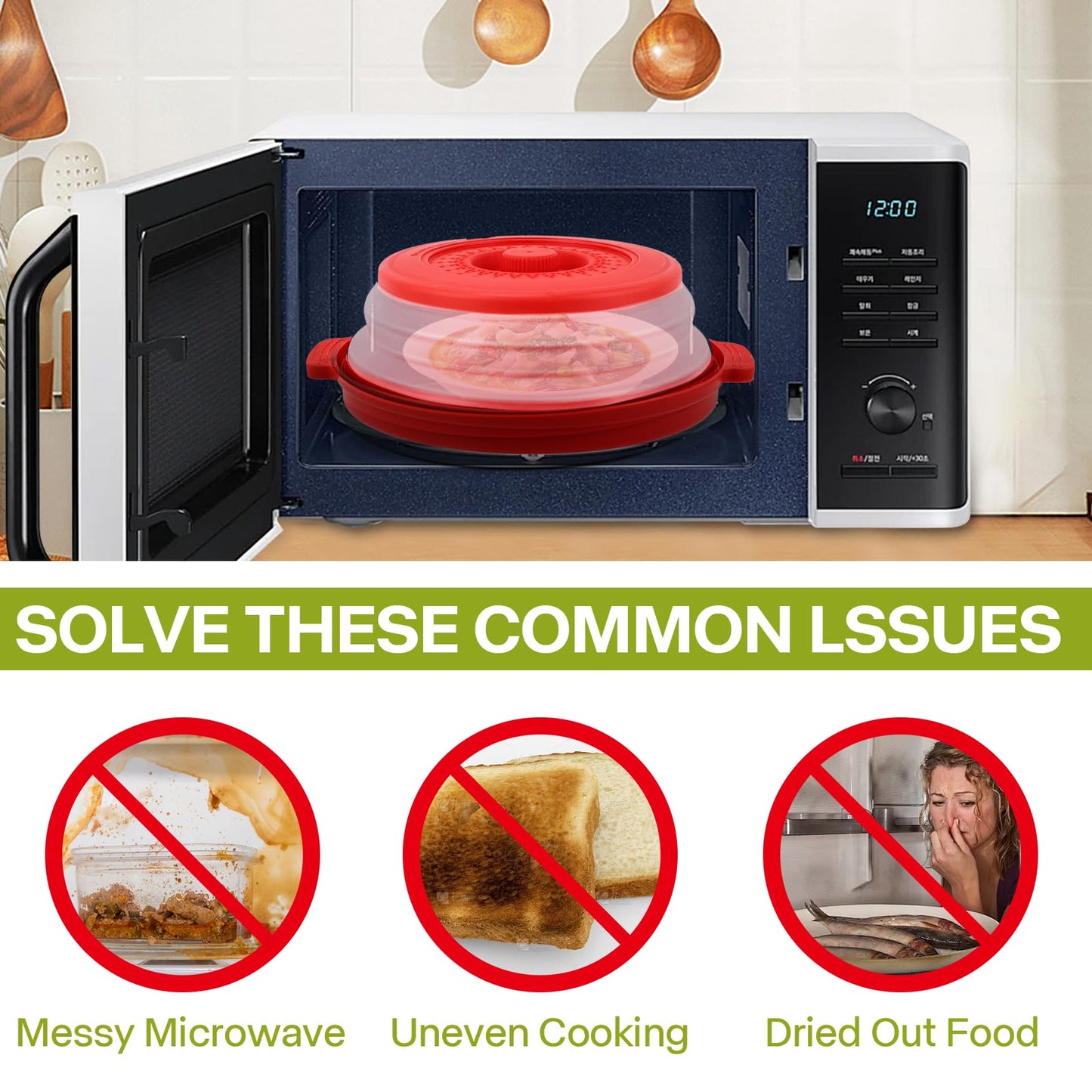 Microwave Splatter Cover for Food with Anti-scald Base Plate,Large Plastic & Silicone Vented Avoid Scalding Collapsible Guard Lid, Plate Holder & Kitchen Colander for Meal Prep-10.7 Inch (gray)