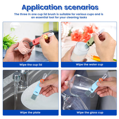 BXUYAOXMC 3 in 1 Cup Lid Cleaning Brush, 180° Rotatable Multifunctional Crevice Cleaner for Water Bottle Tumbler Baby Bottle, Cup Lid Gap Brush with Soft & Firm Bristles + Pick, 6 Pack