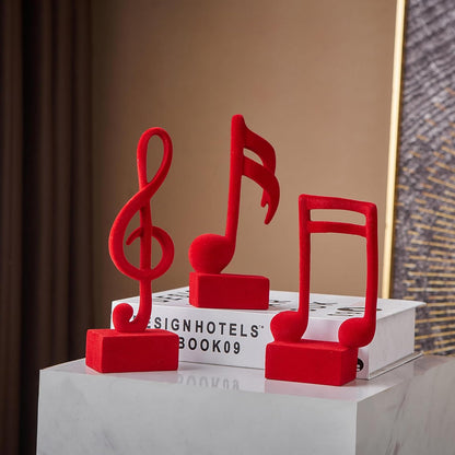 3 FUNTEREST Piece Music Note Sculptures for Shelf Decor Aesthetic Red Velvet Resin Music Note Statue Bookshelf Coffee