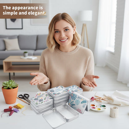 Goodma 12 Pack Empty Rectangular Silver Metal Tins Storage Organizer Gift Boxes with Hello Summer Themed Image Pattern on the Lid, 4.5 x 3.3 x 0.9 inch