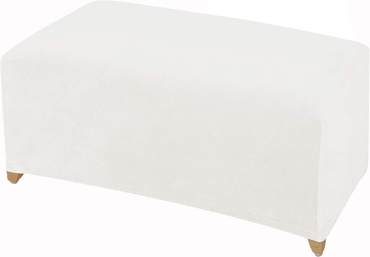 LUSHVIDA Stretch Ottoman Slipcover - Velvet Rectangle Stool Cover Soft Furniture Protector with Elastic Bottom