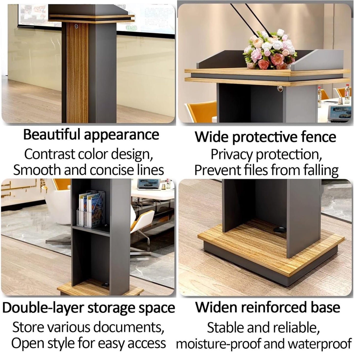 Wooden Podium Stand, Portable Modern Lectern & Hostess Stand, Multi-Function Church Pulpit Reading Desk, Ideal for Concerts, Schools, Offices & Stages