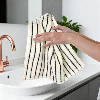 12 Pack, 13 13 Jacquotha Striped Cotton Washcloths x - Soft Wash Cloths for Bathroom, Kitchen, Gym, Face, Black