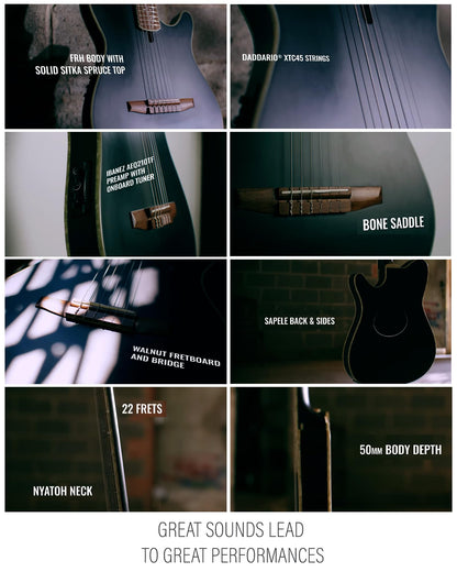 Ibanez TOD10N Tim Henson Nylon Acoustic-Electric Guitar - Transparent Black Flat Bundle with Case, Tuner, Strap, Strings, Picks, Austin Bazaar Instructional DVD, and Polishing Cloth