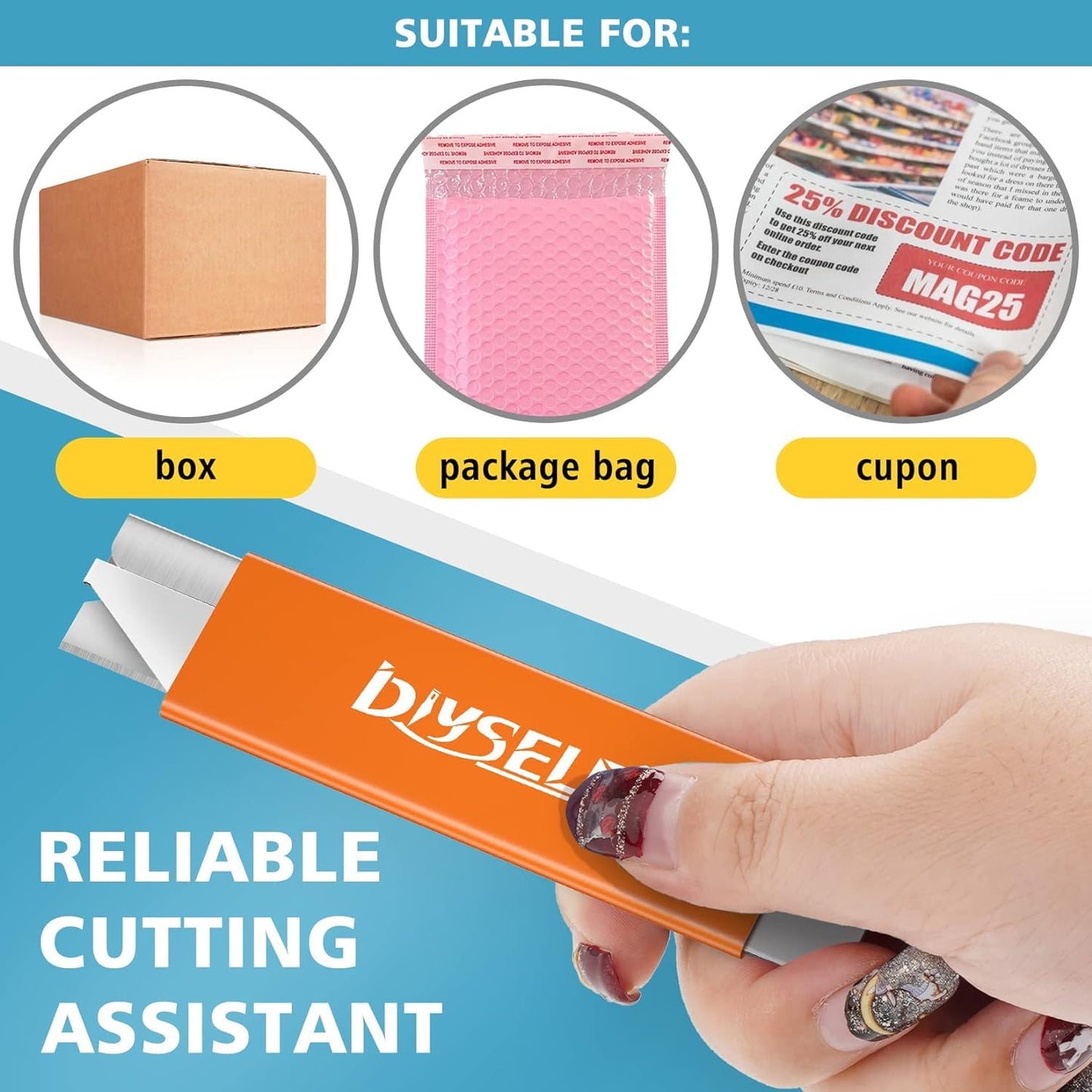 DIYSELF Box Cutters, 48 Pack Letter Openers, Mini Utility Knife, Razor Knife with Single Edge Razor Blade, Box Cutter Retractable for Office, Home, Warehouse, School, Box Cutter Knife (Orange)