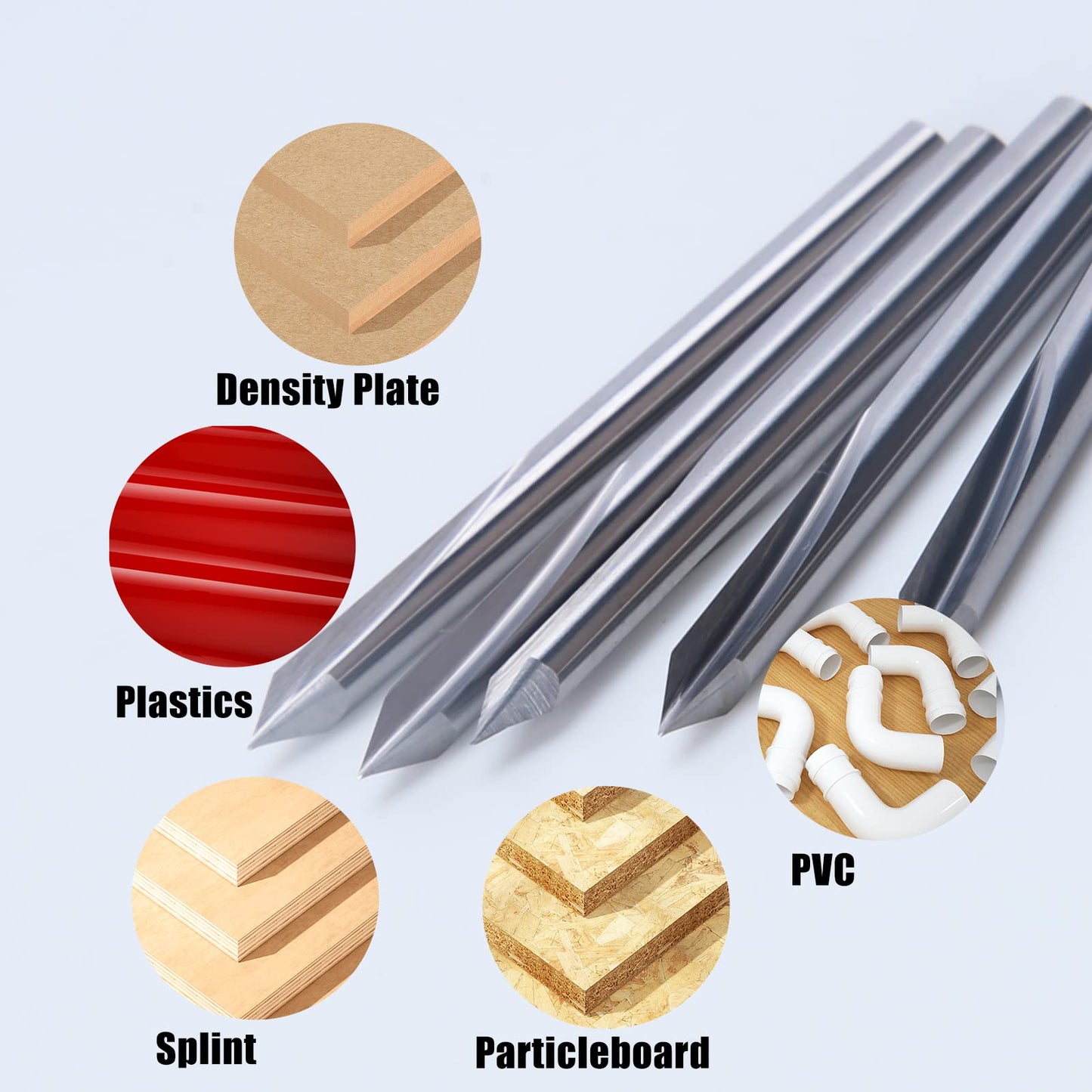 HUHAO 5PCS CNC Wood Carving Router Bit Set,60 Degree Engraving 1/8 Inch Shank V Bit 2 Flute 0.1mm Tip Carbide V Bit for Acrylic Metals Wood MDF PVC