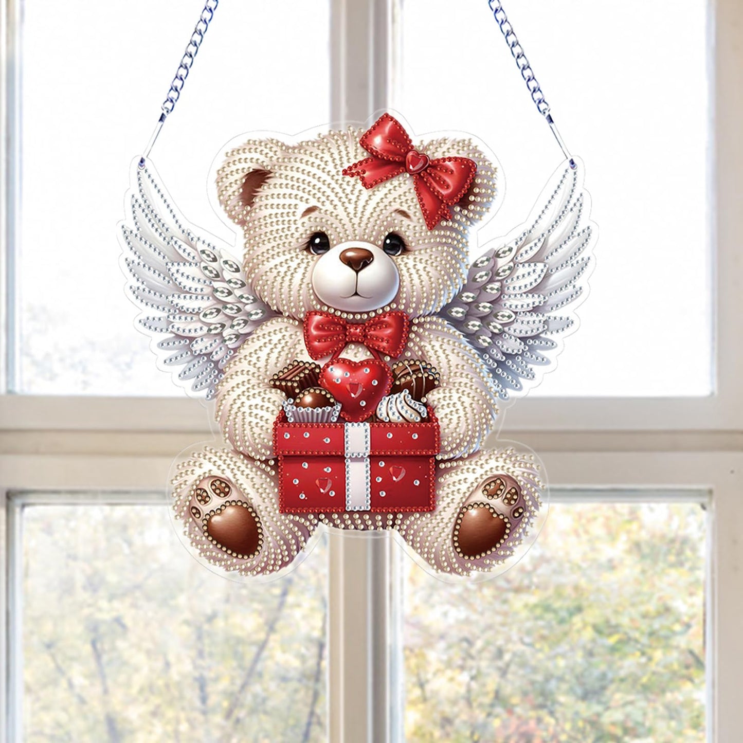 C'eitura 5D Diamond Art Hanging Ornament - DIY Crystal Paint by Diamond Kit, Angel & Bear Pattern Gem Art for Home Wall Decor, Unique Birthday for Her, Wife, Girlfriend