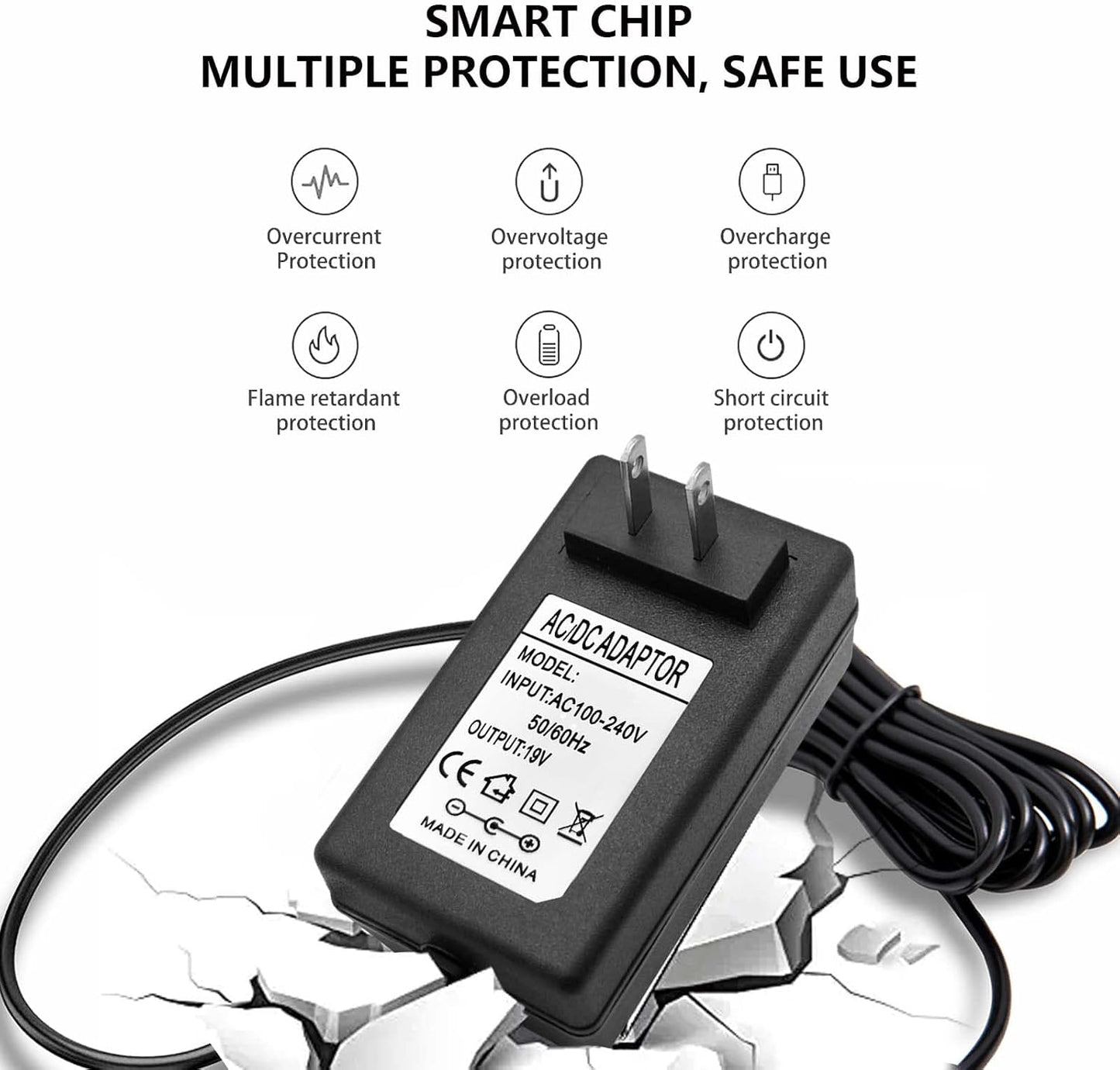 19V AC DC Charger Power Cord for Eufy RoboVac 11S 12 15C 25C 30C 35C, Pure Clean PUCRC 15 25 26B 90, Coredy R580 R650
