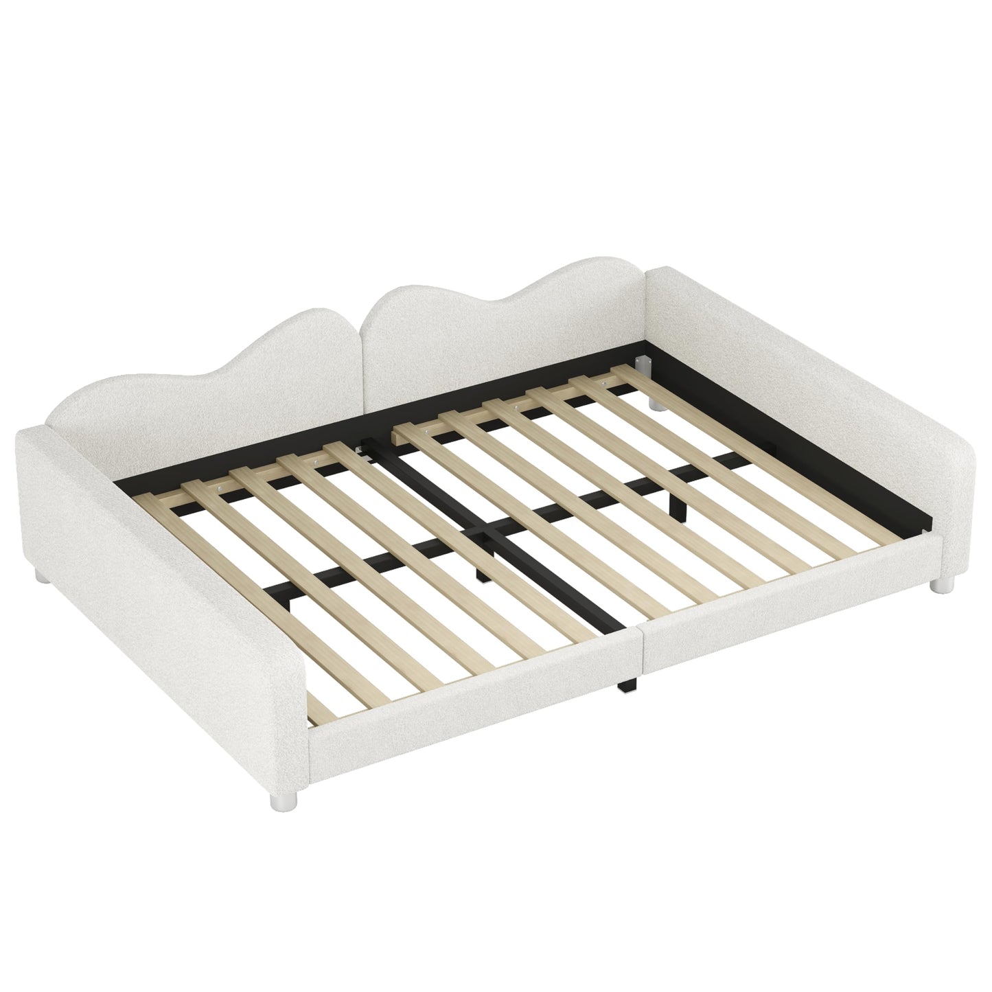 Merax Full Size Upholstered Daybed, Sherpa Fabric Sofabed with Cloud-Shaped Backrest, No Box-Spring Needed, White